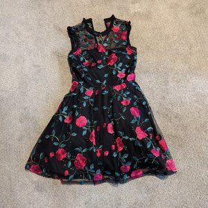 Homecoming Fit and Flare Dress with Embroidered Rose Appliques